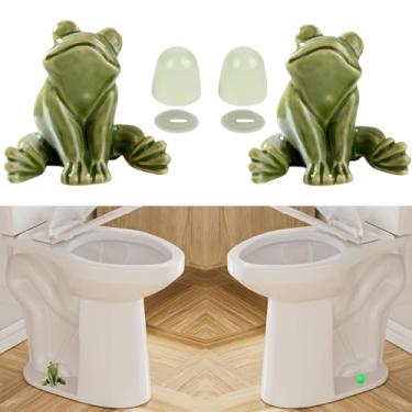 Imagem de 2 pacotes de tampas de parafuso de vaso sanitário de sapo de cerâmica fofas e 2 pacotes que brilham no escuro capas universais de parafuso de vaso sanitário, decoração de banheiro peças de reposição