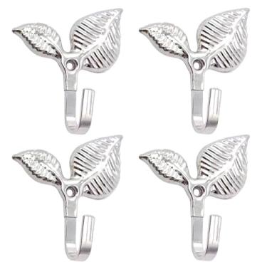 Imagem de Ganchos de parede de folha de prata de ferro, gancho decorativo montado na parede para pendurar casaco, toalhas, roupas, chapéus, bolsas, chaves (prata, pacote com 4)