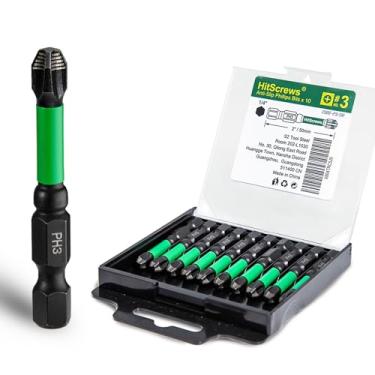 Imagem de HitScrews Chave de Impacto Antiderrapante Phillips Bits #3, Pontas de Chave de Fenda Resistente a Impacto PH3 de 5 cm, Ponta Magnética, Aço Ferramenta S2, Chave Hexagonal de 1/10.2 cm, Ferramentas de