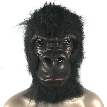 Imagem de Cosplay de resina realista com máscara de gorila com cabelo preto, tamanho adulto
