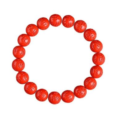 Imagem de Pulseira Cinnabar com miçangas esculpidas em mantra de seis palavras de 8 mm
