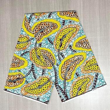Imagem de Impressão em tecido de cera real africana Batik Soft Ankara amarelo e azul - 100% algodão para todas as ocasiões - Tecidos com estampa africana para nigeriano, Gana, casamento africano, festas, igreja