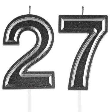Imagem de Velas de aniversário de 27 anos, numerais pretos, 27, enfeite de bolo, decoração para meninas e meninos, tema de aniversário, festa de casamento, artigos para celebração