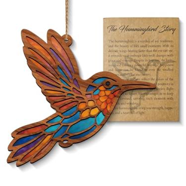 Imagem de Enfeite de Natal de beija-flor, presente de beija-flor, presente de pendurar na janela de vitral para mulheres, lembrança memorial de madeira e acrílico para árvore de Natal, decoração de casa (marrom