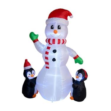 Imagem de Fancyes Boneco de neve inflável com pinguins, enfeite de Natal iluminado para jardim, 180 cm de altura, decoração externa para quintal e gramado.