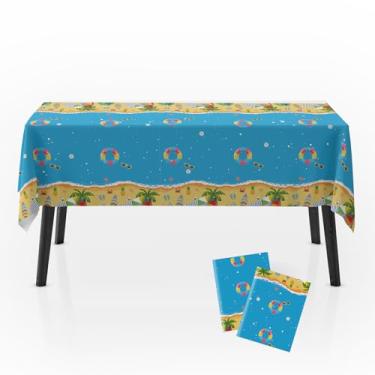 Imagem de Zharkoo Pacote com 2 toalhas de mesa com tema de praia 137 x 274 cm, capa de mesa descartável de verão para decorações de festa na piscina tropical, toalha de mesa de plástico para piquenique à