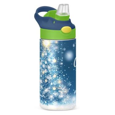Imagem de YETTASBIN Garrafa de água de árvore de Natal para crianças, 340 g, à prova de vazamento, parede dupla, isolada, copo de viagem com tampa de canudo para meninas, meninos e crianças