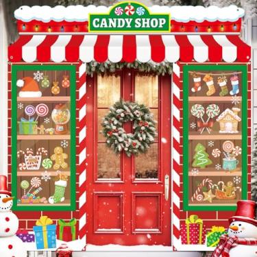 Imagem de 3 peças de decoração de capa de porta de feliz Natal grande loja de doces bandeiras de alpendre de loja de doces de Natal placas de varanda para festa de Natal pano de fundo para decoração de parede