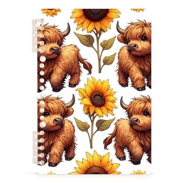 Imagem de Burbuja Caderno Highland Cows girassóis, papel pautado universitário A5 com 60 folhas, fichário para escritório, 1 pacote