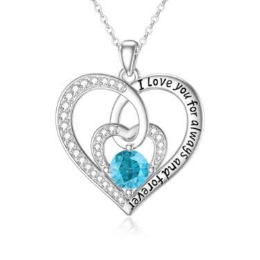 Imagem de OCJ Colar feminino com pingente de pedra do mês de nascimento I Love You, prata esterlina 925, zircônia, aniversário de casamento, aniversário, dia das mães, joias presentes para sua mãe, esposa