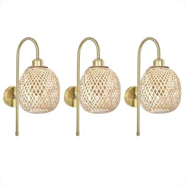 Imagem de Kit 3 Arandela Bambu Dourada Fibra Natural Cabeceira Nat92