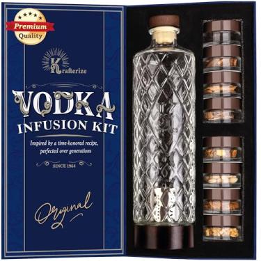 Imagem de Presentes de vodka DIY para homens – Conjunto de infusão de vodka DIY – Kit de fabricação de uísque – Conjunto de decantadores com produtos botânicos e lascas de madeira – Decantador de Bourbon e