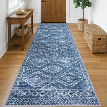 Imagem de KILOCOCO Tapete de corredor de corredor 7 x 25 cm para corredores lavável tapete antiderrapante com revestimento de borracha para quarto, cozinha, sala de estar, lavanderia, tapetes boho, azul marinho