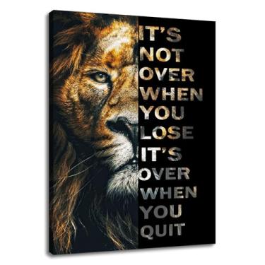 Imagem de PJQART Pôster motivacional animal leão impressão em tela arte de parede com citação inspiradora pintura moderna decoração de casa arte inspiradora para sala de estar quarto escritório pronto para