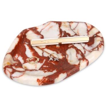 Imagem de Bandeja de banheiro de mármore nuvem, bandeja de mesa de banheiro de mármore natural de luxo para casa, cozinha, bancada, decorativa, para café, perfume, joias, maquiagem (vermelho calacatta)