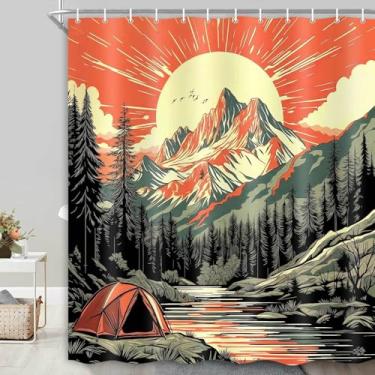 Imagem de Hajmsug Conjunto de cortinas de chuveiro para acampamento, trailer, montanha, rio, retrô, aventura, abstrato, pôr do sol, geométrico, montanha, floresta, estética, boêmia, minimalista, decoração de