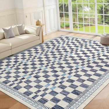 Imagem de GarveeHome Tapete de área 20 x 25 cm para sala de jantar, quarto, lavável na máquina, fácil de limpar, moderno, abstrato, xadrez, antiderrapante, resistente a manchas, sem queda, tapete de área de