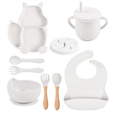 Imagem de Conjunto de Utensílios Silicone Spot Squirrel para Alimentação Complementar Bebê Prato Integrado Copo com Bocal Saliva Petiscos Tampa Colher Cabo Made