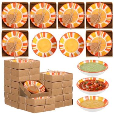 Imagem de FoldTier 20 conjuntos de tigelas de molho de cerâmica de 85 g para presente pequeno Sun prato de molho de soja com caixa e cartão para festa de Natal Sunshine Party Comes the Sun chá de bebê