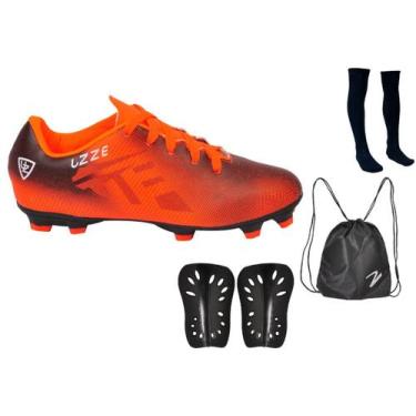 Imagem de Chuteira Campo Adulto Suiço Costurada UZ + Meião Mochila Caneleira - U