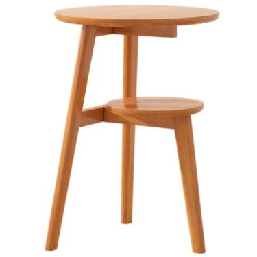 Imagem de Mesas de canto Mesa de canto com prateleiras Mesa de sofá casual retrô de madeira elegante, mesa de cabeceira com design de camada dupla, mesa de centro compacta para sala de estar, fácil de instalar