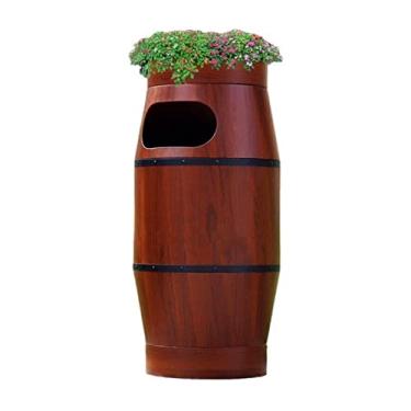 Imagem de URGDWEKJY Caixote de lixo para área externa Lixeira cilíndrica retrô com balde interno caixa de flores grande capacidade 13,2 galões decoração externa