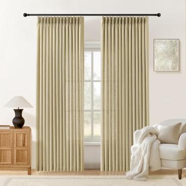 Imagem de Cortinas de linho plissadas com 224 cm de comprimento para sala de estar e quarto, cortinas plissadas com filtragem de luz cinza bege, cortina de janela semitransparente com ganchos para fazenda, 2