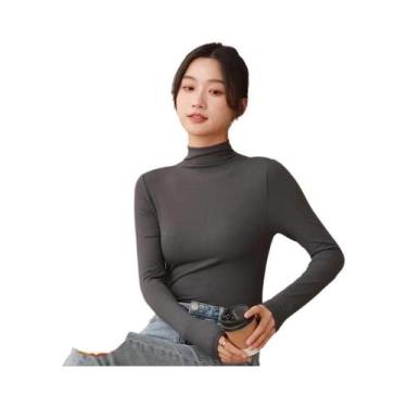 Imagem de Camisa Pullover Feminina De Manga Longa Com Gola Alta, Ajuste Slim E T