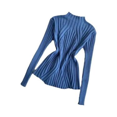 Imagem de Suéter Feminino Slim Fit De Tricô Com Gola Alta, Pulôver De Manga Long