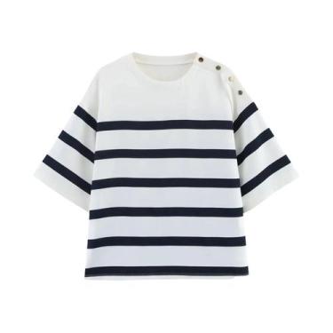 Imagem de Conjunto De Top Casual Listrado De Manga Curta E Shorts De Cintura Alt