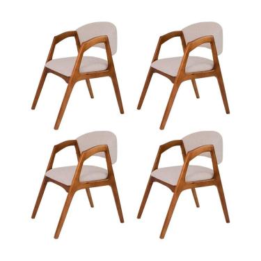 Imagem de Conjunto Com 4 Cadeiras De Jantar Estofada Gabriela Em Madeira E Mdf Cerejeira Linho Bege