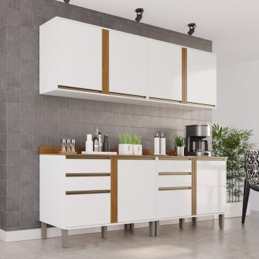 Imagem de Cozinha Compacta 4 Peças 8 Portas 4 Gavetas Pérola Branco/ Cinamomo