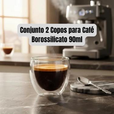 Imagem de Conjunto Jogo Kit 2 Copos Para Café de Vidro Borossilicato com Parede 