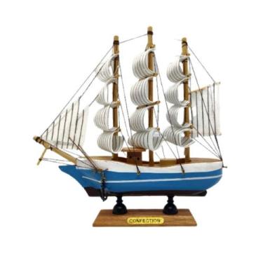 Imagem de Miniatura Barco a Vela de Madeira Veleiro Navio Miniatura 16cm Enfeite