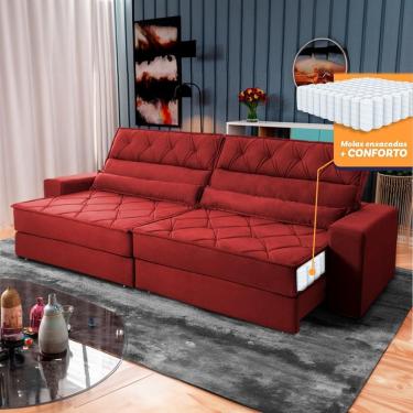 Imagem de Sofá Retrátil Reclinável 2,50m Albany Suede Velut Vermelho Molas Ensacadas - King House