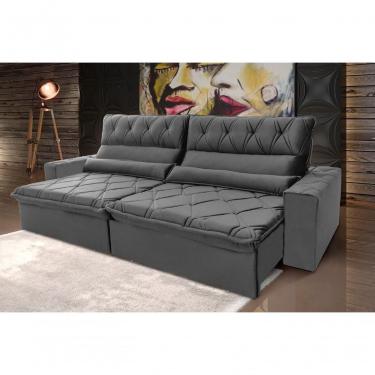 Imagem de Sofá Retrátil Reclinável França 2,50m Suede Velut Cinza Molas No Assento - King House