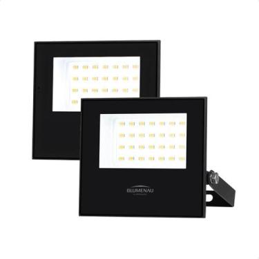 Imagem de Kit 2 Refletor Holofote LED Slim 50W Preto IP65 Blumenau Bivolt - Blum