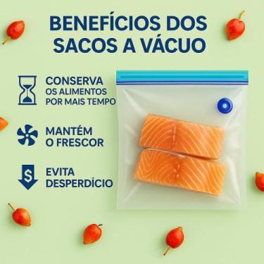 Imagem de Kit com 5 sacos a vácuo reutilizáveis para alimentos com válvula zip l