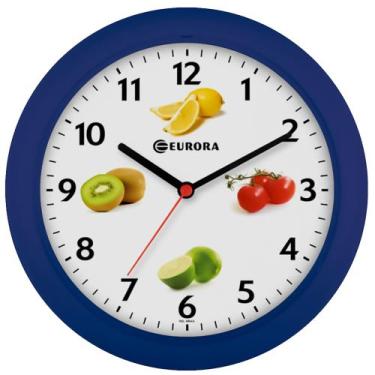 Imagem de Relógio de Parede Eurora Redondo Frutas 6522 (24,5 Cm), Azul