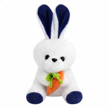 Imagem de Coelho Da Páscoa Pelúcia Com Cenoura Fofo Para Cestas E Mesa Cor Marin