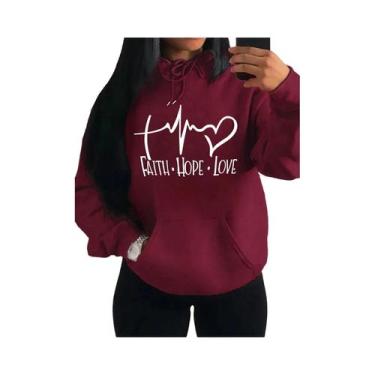 Imagem de Moletom Feminino Solto De Lã Com Estampa Fé Esperança Amor, Estilo Cas