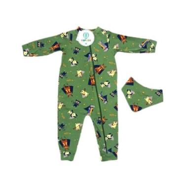 Imagem de Macacão Zíper Animais Heróis Verde + Bandana Tam.1 - PopKids