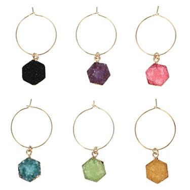 Imagem de Etiquetas de de vidro de vinho: 6 peças de marcadores de bebida de identificação de vinho de anéis de cerveja clipes de etiquetas de vidro para taças de champanhe, coquetéis martinis