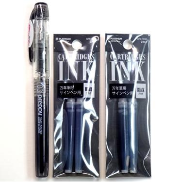 Imagem de Caneta-tinteiro de platina, nova ponta fina, preta (PSQ-300#1) + cartuchos de tinta SPN-100A#1 (preto) conjunto (importação do Japão) [pacote original Komainu-Dou]