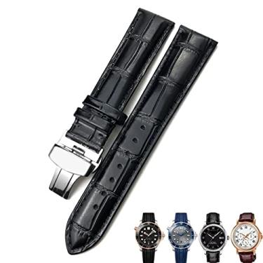 Imagem de JWTPRO 18mm 20mm 22mm pulseira de couro de vaca verdadeiro fecho borboleta pulseira de relógio adequada para Omega Seamaster 300 pulseira (cor: preto prata, tamanho: 20mm)