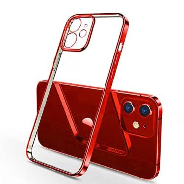 Imagem de Capa transparente de revestimento de luxo para iPhone 11 12 13 14 Pro Max Square Frame Silicone X XR XS Max 8 7 Plus Clear Back Cover Case, vermelho, para iPhone 13 mini