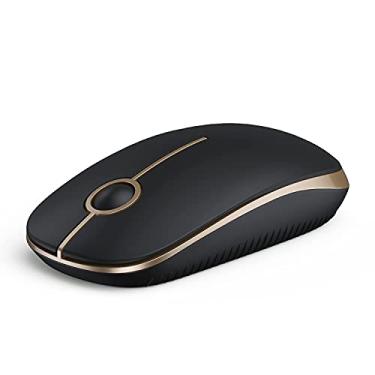 Imagem de Mouse sem fio VssoPlor, mouse portátil fino de 2,4 G com nano receptor para notebook, PC, laptop, computador (preto e dourado)