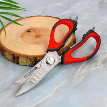 Imagem de Tesoura Culinária para Cozinha Desossa Frango Limpa Descama Peixe Corta Carne 6 em 1 Abridor de Garrafa Quebra Nozes Castanhas Descasca Cortador de Legumes Frutas Abre Concha Marisco