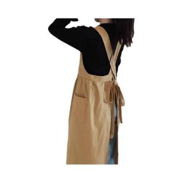 Imagem de Avental De Cozinha Feminino De Verão De Algodão Com Decote Em V Bolso 