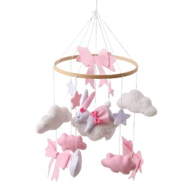 Imagem de Móbile Para Berço De Bebê,Móbile de Berçário com Coelho e Laço | Brinquedo Sensorial Calmante Giratório E Estético Para Bebés E Crianças Pequenas Para Berço E Sala De Estar